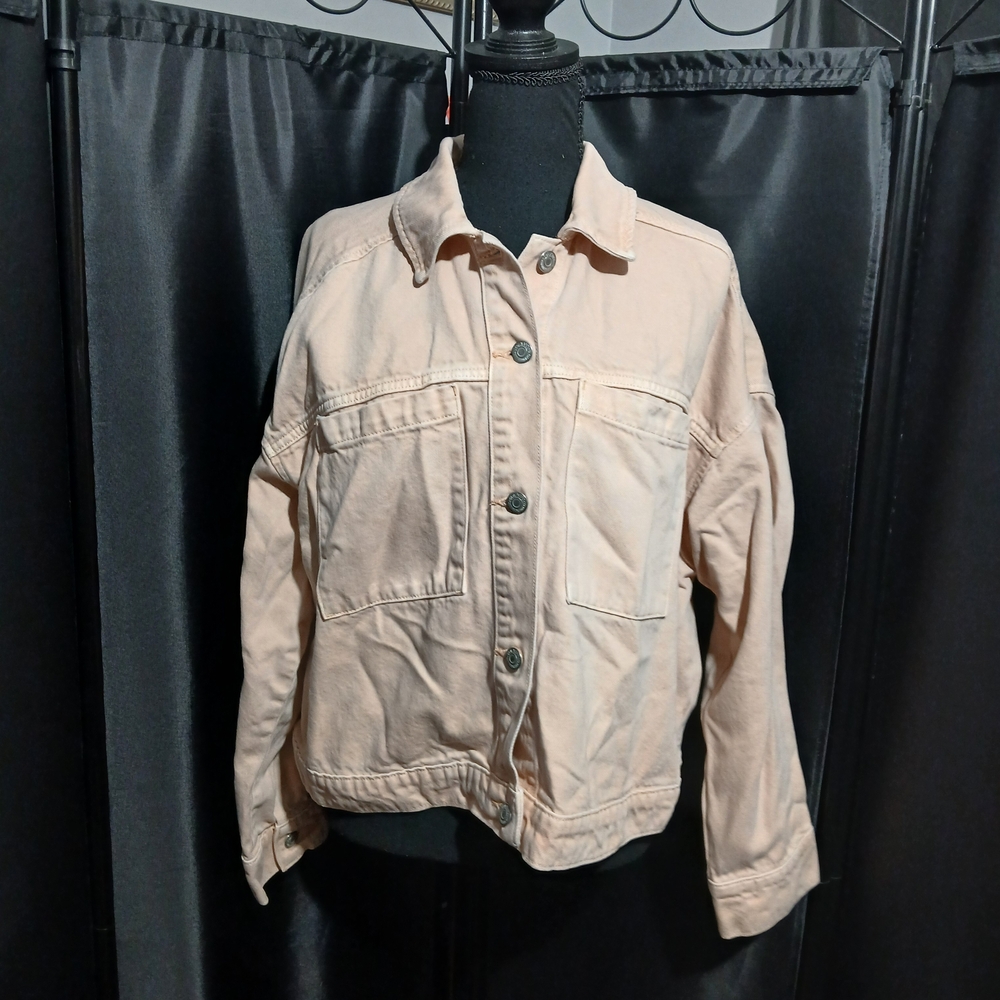 Old Navy Blush Pink Denim Trucker Jacket Butoon With Pockets Women's XL - Picture 2 of 8